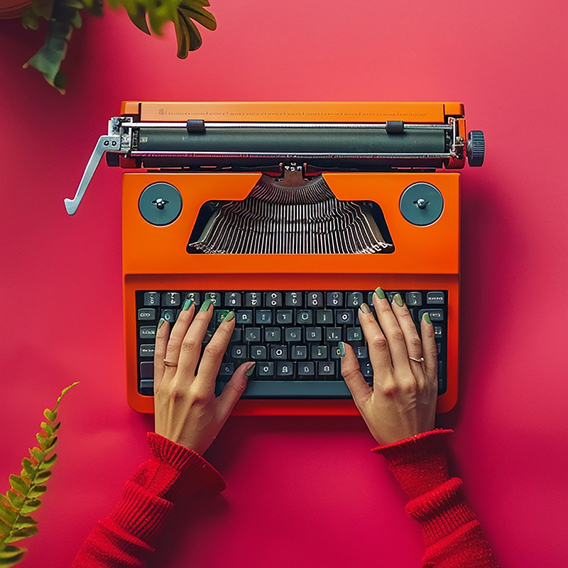 Bright yellow typewriter on a colorful background